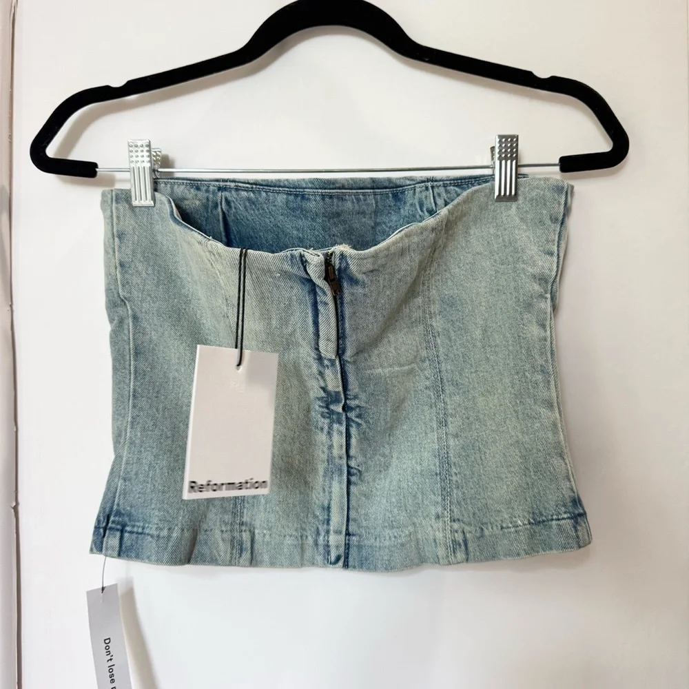 NWT Reformation Colleena Strapless Denim Top Blue 6 - Picture 15 of 16